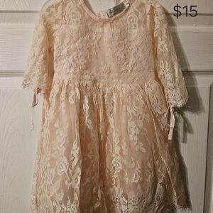 Charming Peach Lace Kids Dress